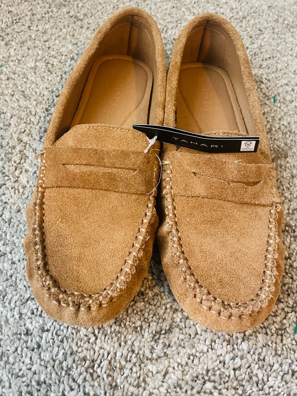 Tahari Suede Penny Loafers in Camel NWT